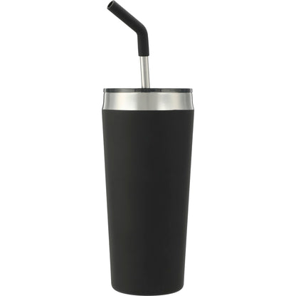 Front View of Black Faye 20oz Vacuum Tumbler w/ SS Straw plain