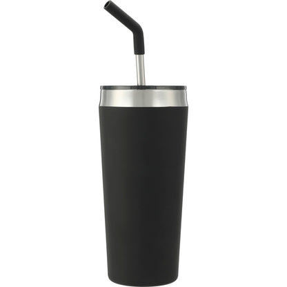 Front View of Black Faye 20oz Vacuum Tumbler w/ SS Straw plain