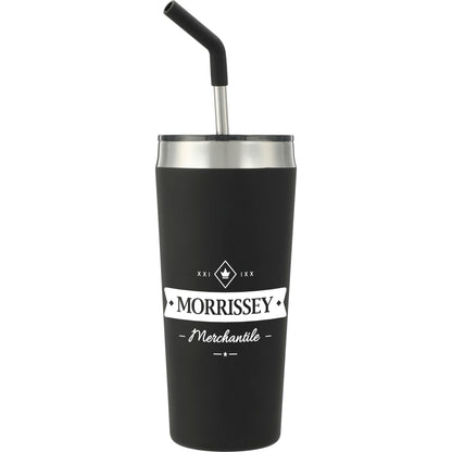 Front View of Black Faye 20oz Vacuum Tumbler w/ SS Straw
