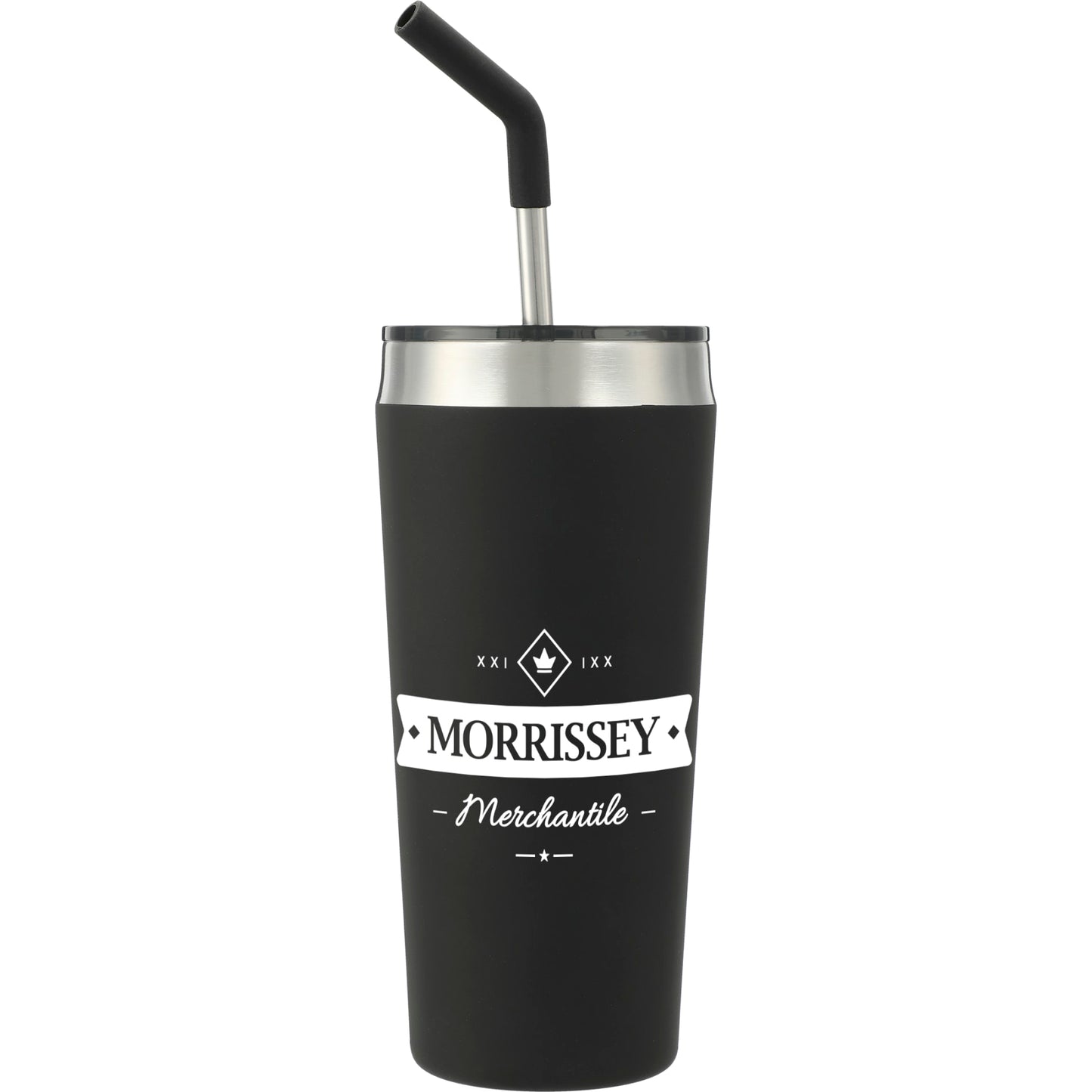 Front View of Black Faye 20oz Vacuum Tumbler w/ SS Straw