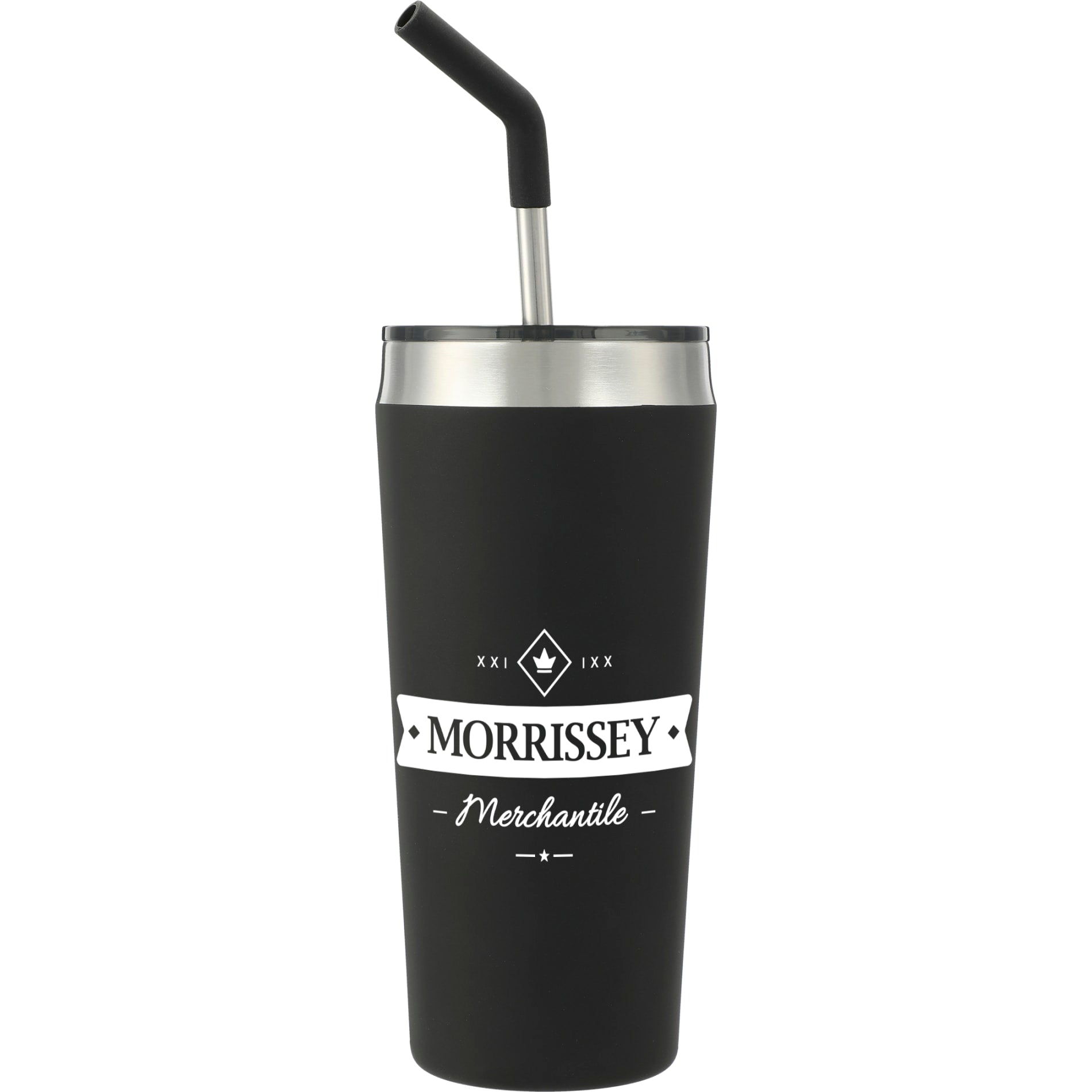 Front View of Black Faye 20oz Vacuum Tumbler w/ SS Straw