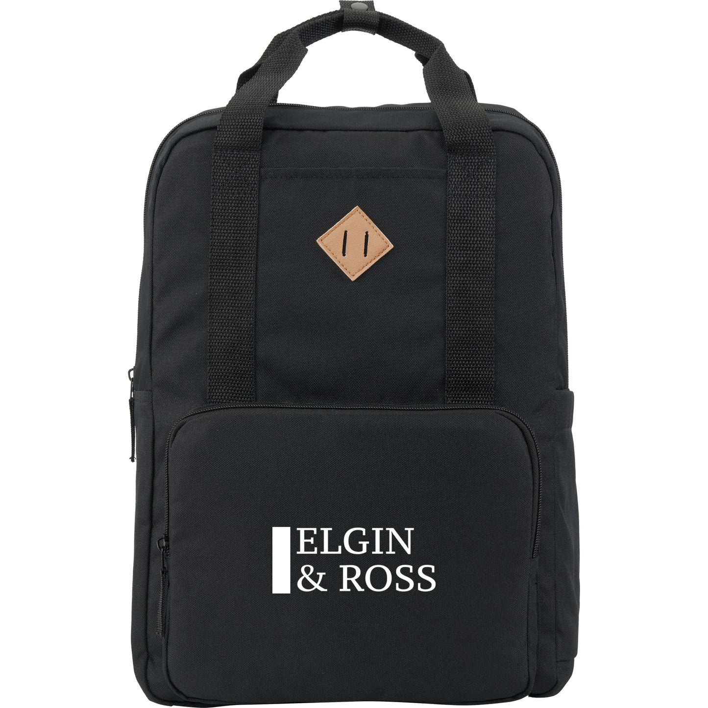 Front View of Black Fife Recycled 15" Laptop Backpack