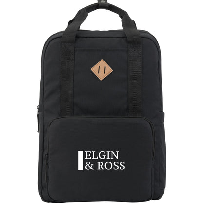 Front View of Black Fife Recycled 15" Laptop Backpack