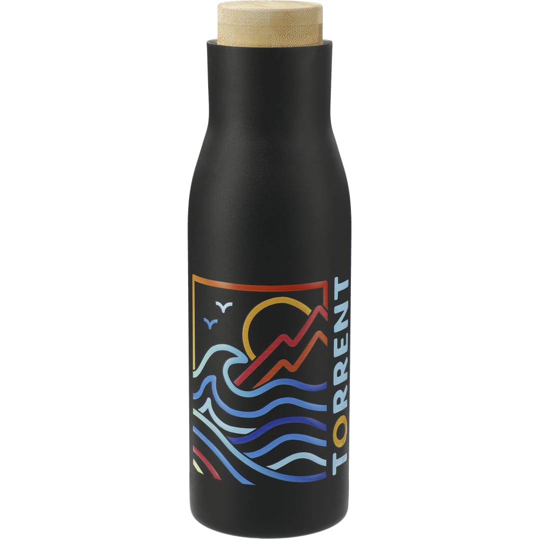 Front View of Black FSC 100% Bamboo Cap 17oz Shaco Copper Vac Bottle