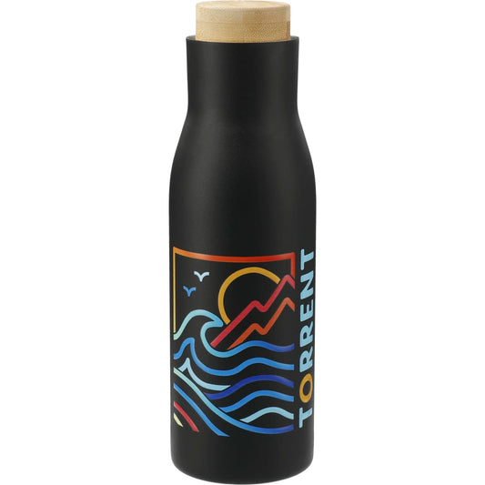 Front View of Black FSC 100% Bamboo Cap 17oz Shaco Copper Vac Bottle