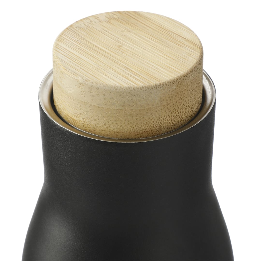 Front View of Black FSC 100% Bamboo Cap 17oz Shaco Copper Vac Bottle