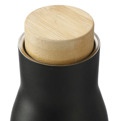 Front View of Black FSC 100% Bamboo Cap 17oz Shaco Copper Vac Bottle