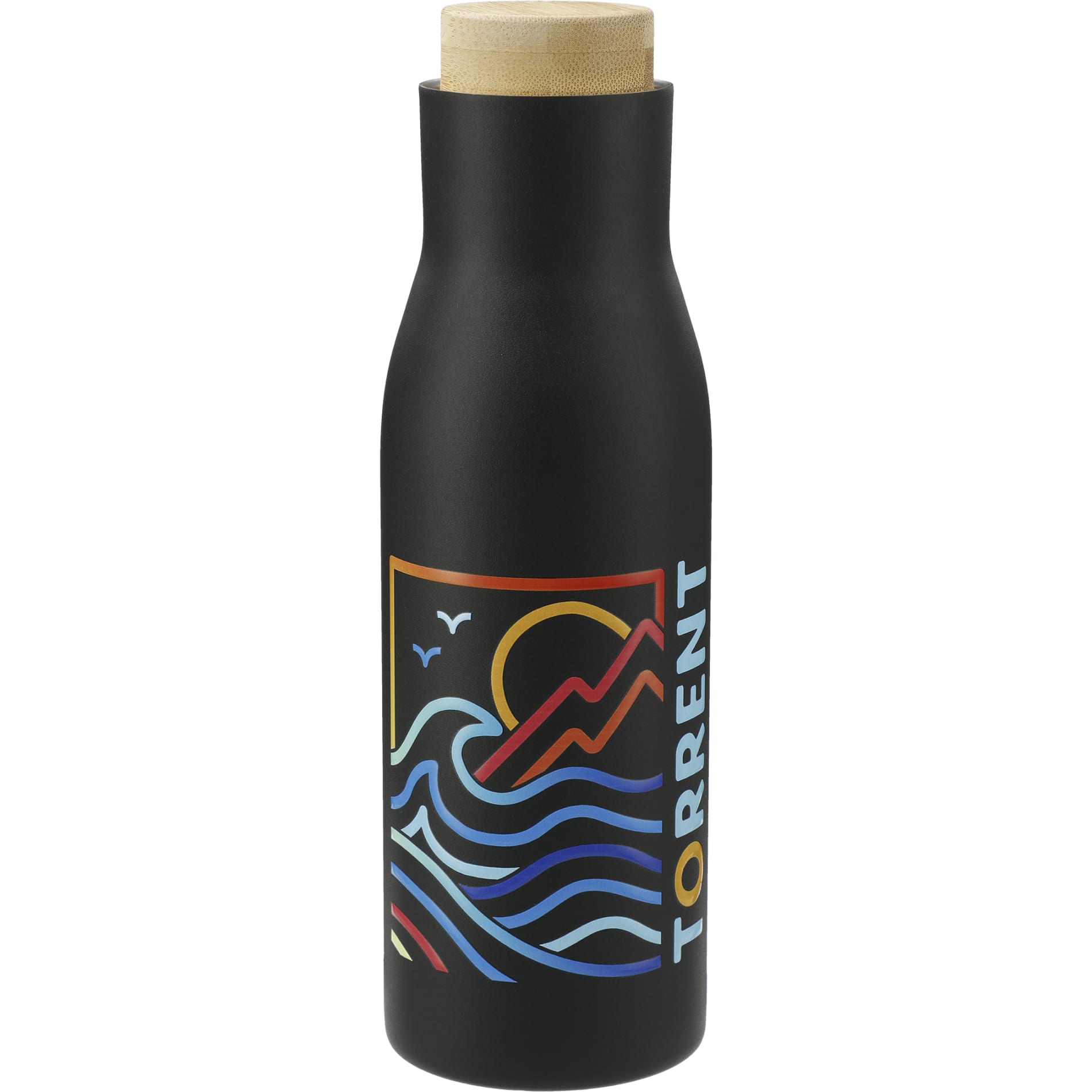 Front View of Black FSC 100% Bamboo Cap 17oz Shaco Copper Vac Bottle
