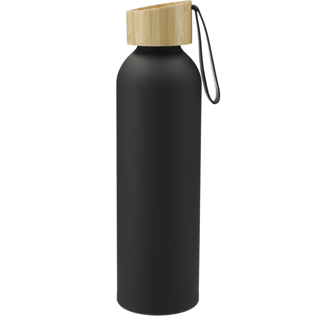 Front View of Black FSC®100% Bamboo lid Ryze 22oz Aluminum Bottle plain