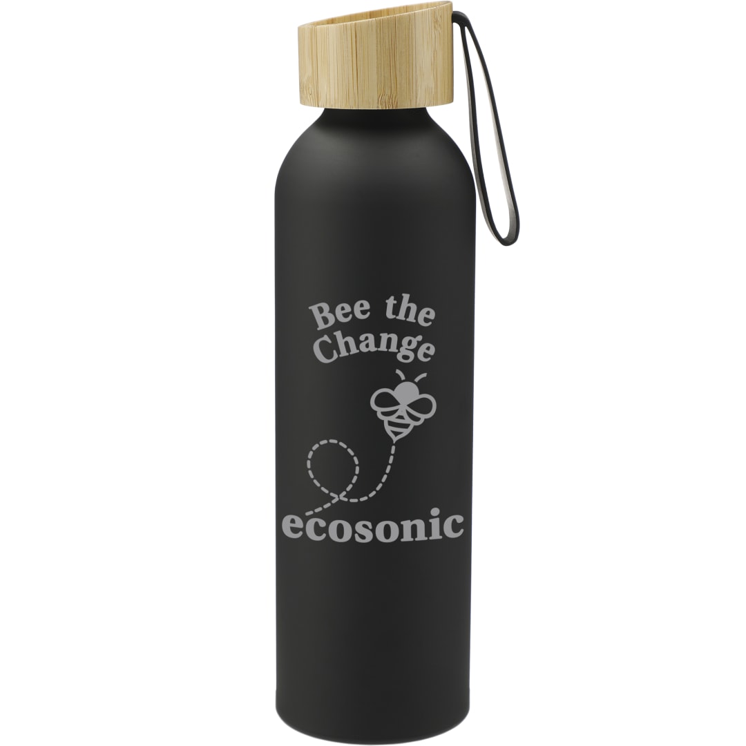 Front View of Black FSC®100% Bamboo lid Ryze 22oz Aluminum Bottle