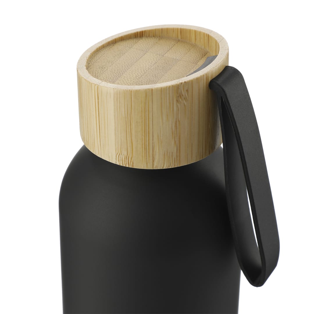 Front View of Black FSC®100% Bamboo lid Ryze 22oz Aluminum Bottle