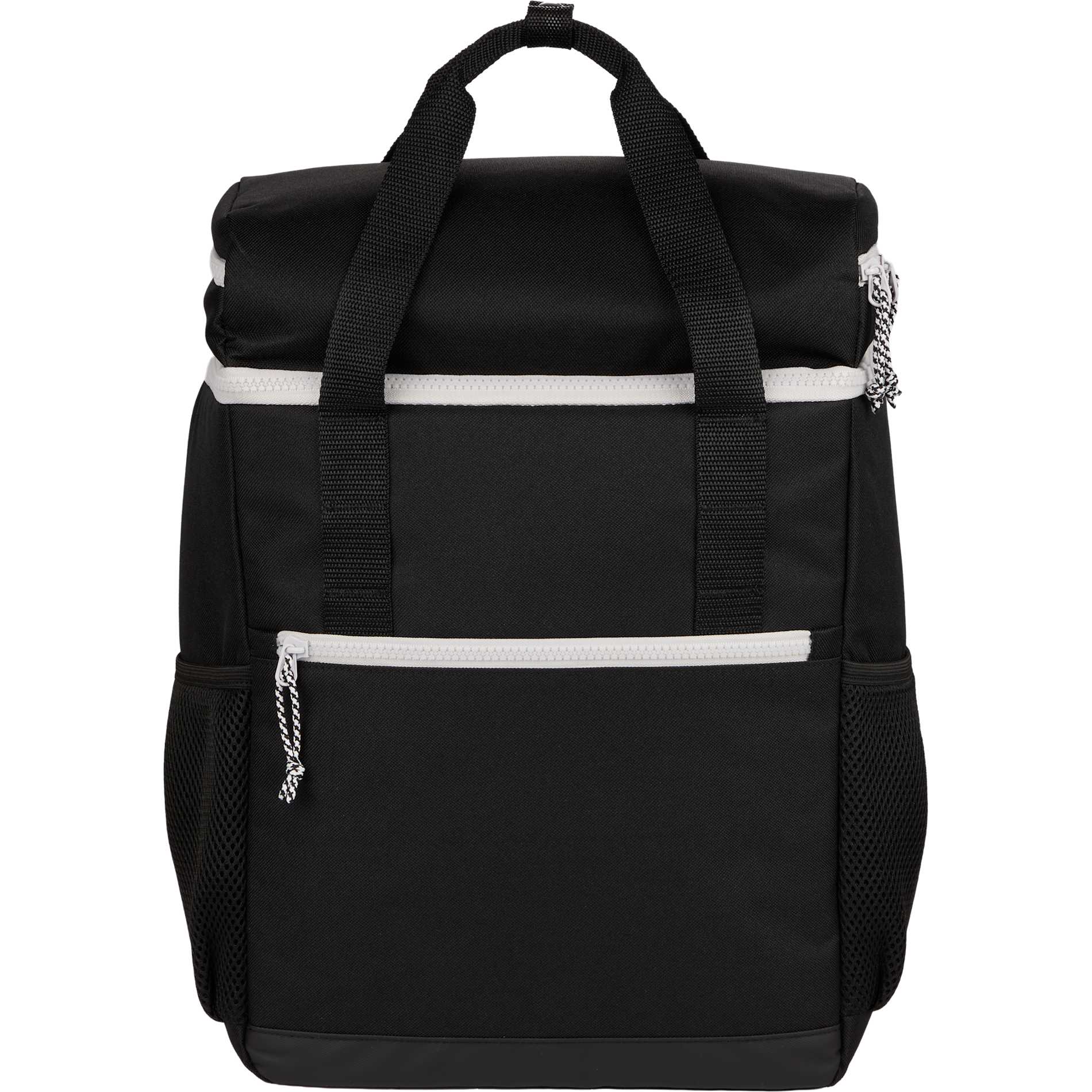 Front View of Black Glacial RPET Backpack Cooler plain