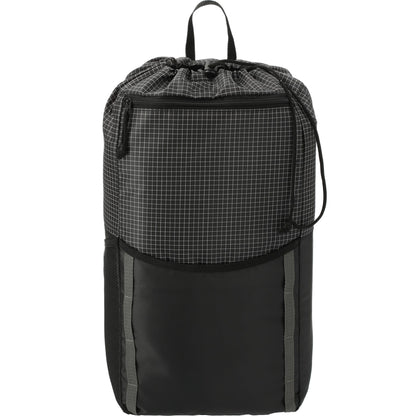 Front View of Black Grid 14L Drawstring Backpack plain