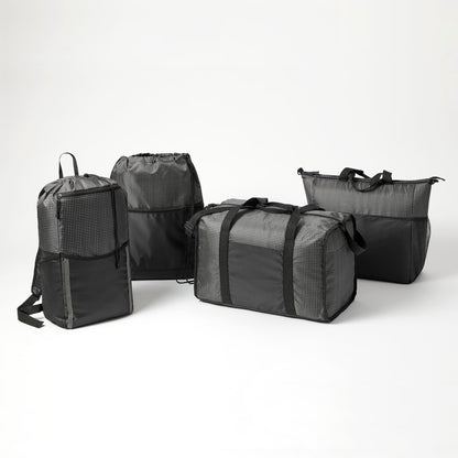 Front View of Black Grid 14L Drawstring Backpack