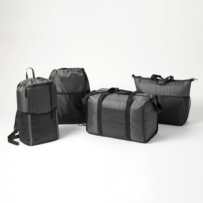 Front View of Black Grid 14L Drawstring Backpack