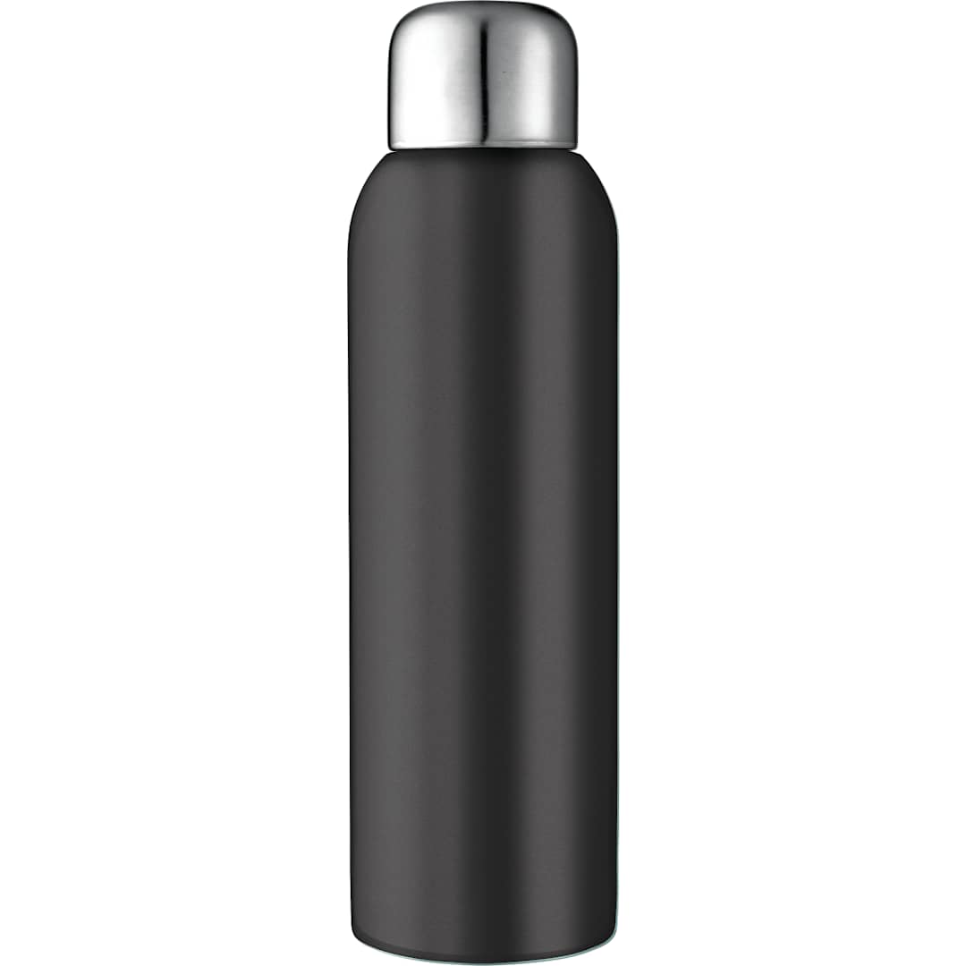 Front View of Black Guzzle 28oz Stainless Sports Bottle plain