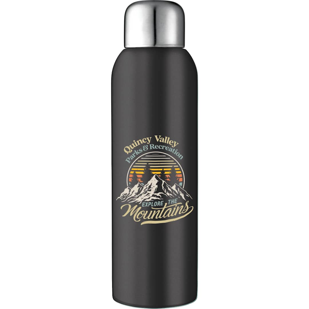 Front View of Black Guzzle 28oz Stainless Sports Bottle