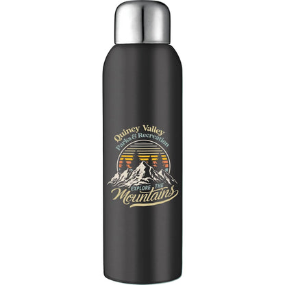 Front View of Black Guzzle 28oz Stainless Sports Bottle