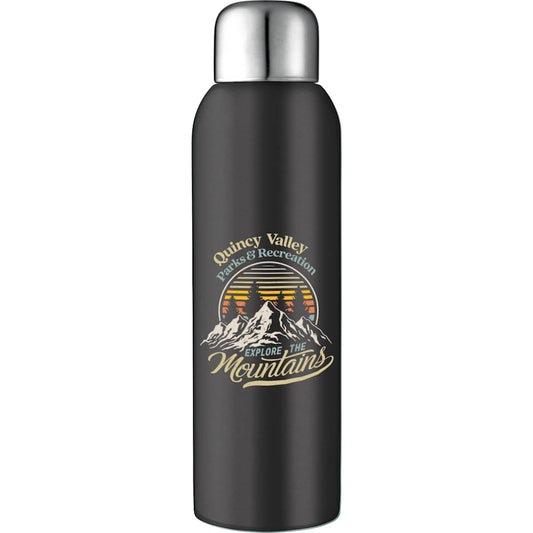 Front View of Black Guzzle 28oz Stainless Sports Bottle