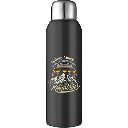 Front View of Black Guzzle 28oz Stainless Sports Bottle