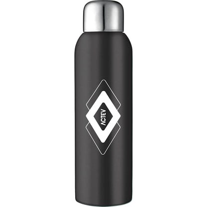 Front View of Black Guzzle 28oz Stainless Sports Bottle