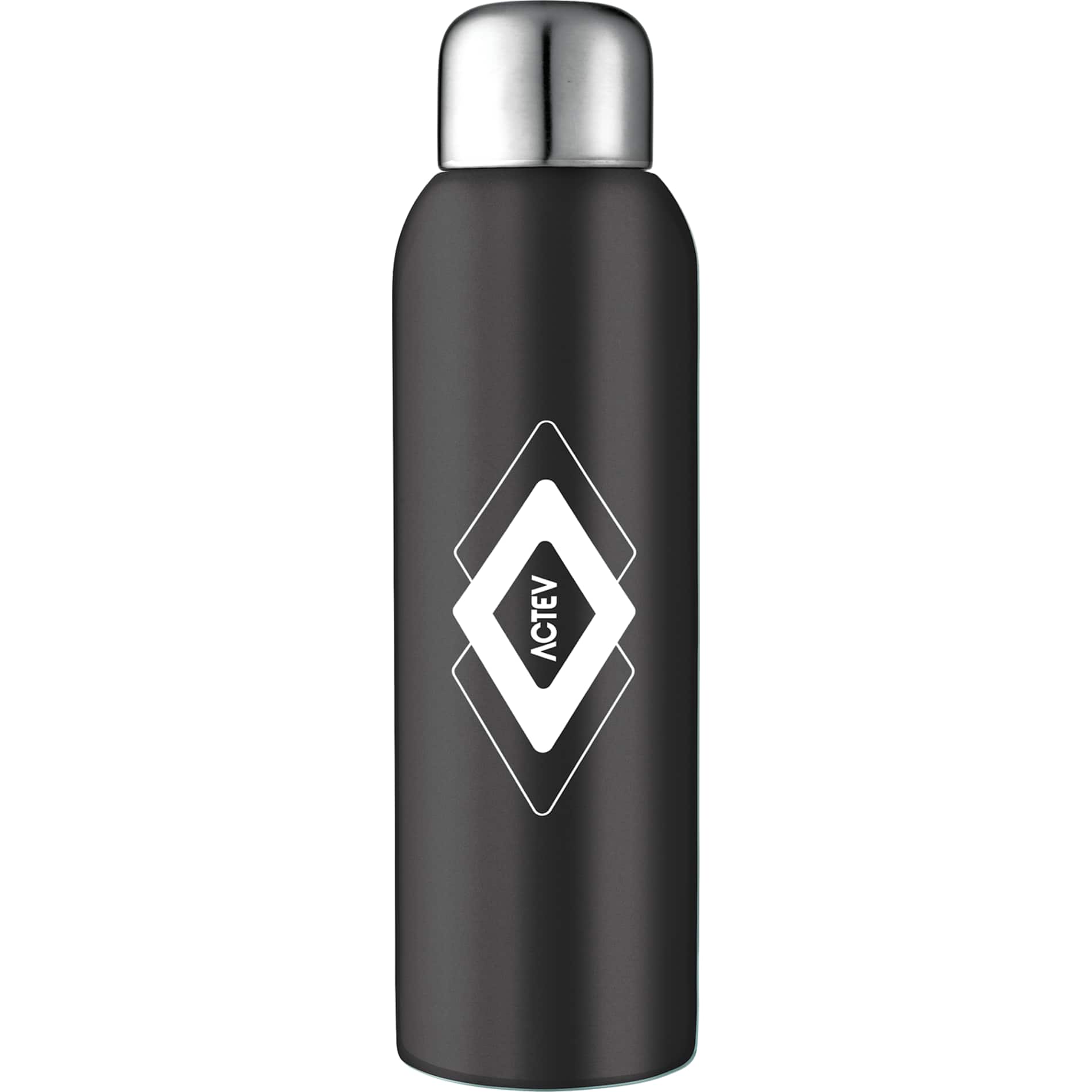 Front View of Black Guzzle 28oz Stainless Sports Bottle