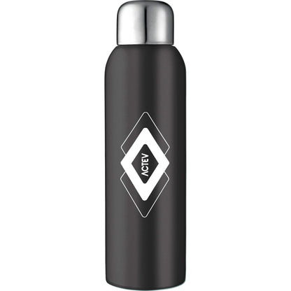 Front View of Black Guzzle 28oz Stainless Sports Bottle