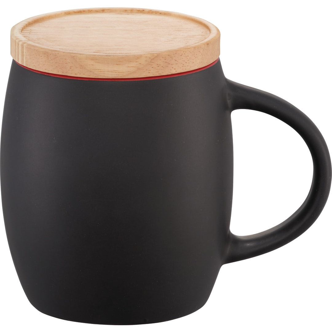 Front View of Black Hearth Ceramic Mug FSC®100% Wood Lid/Coaster 15oz plain