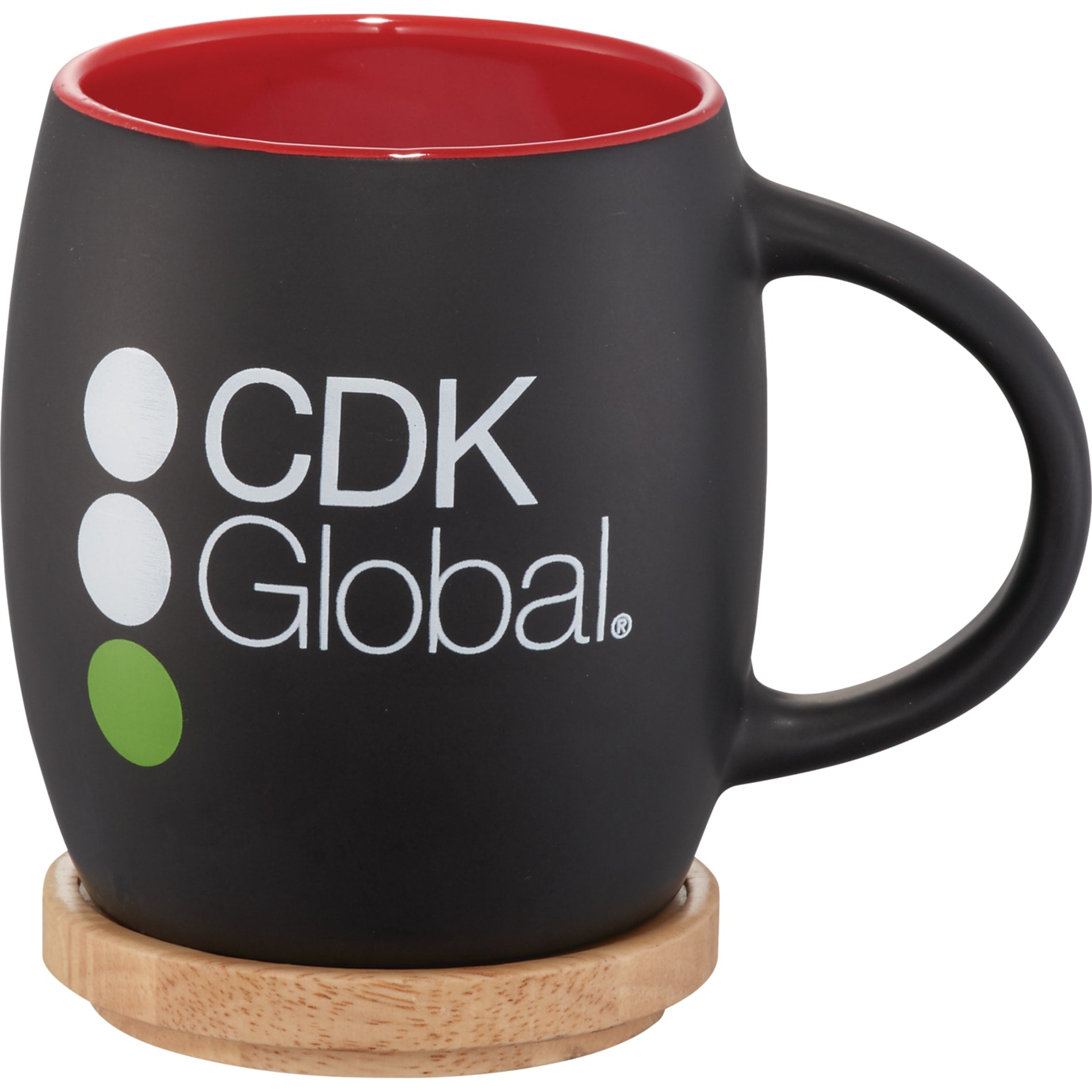 Front View of Black Hearth Ceramic Mug FSC®100% Wood Lid/Coaster 15oz