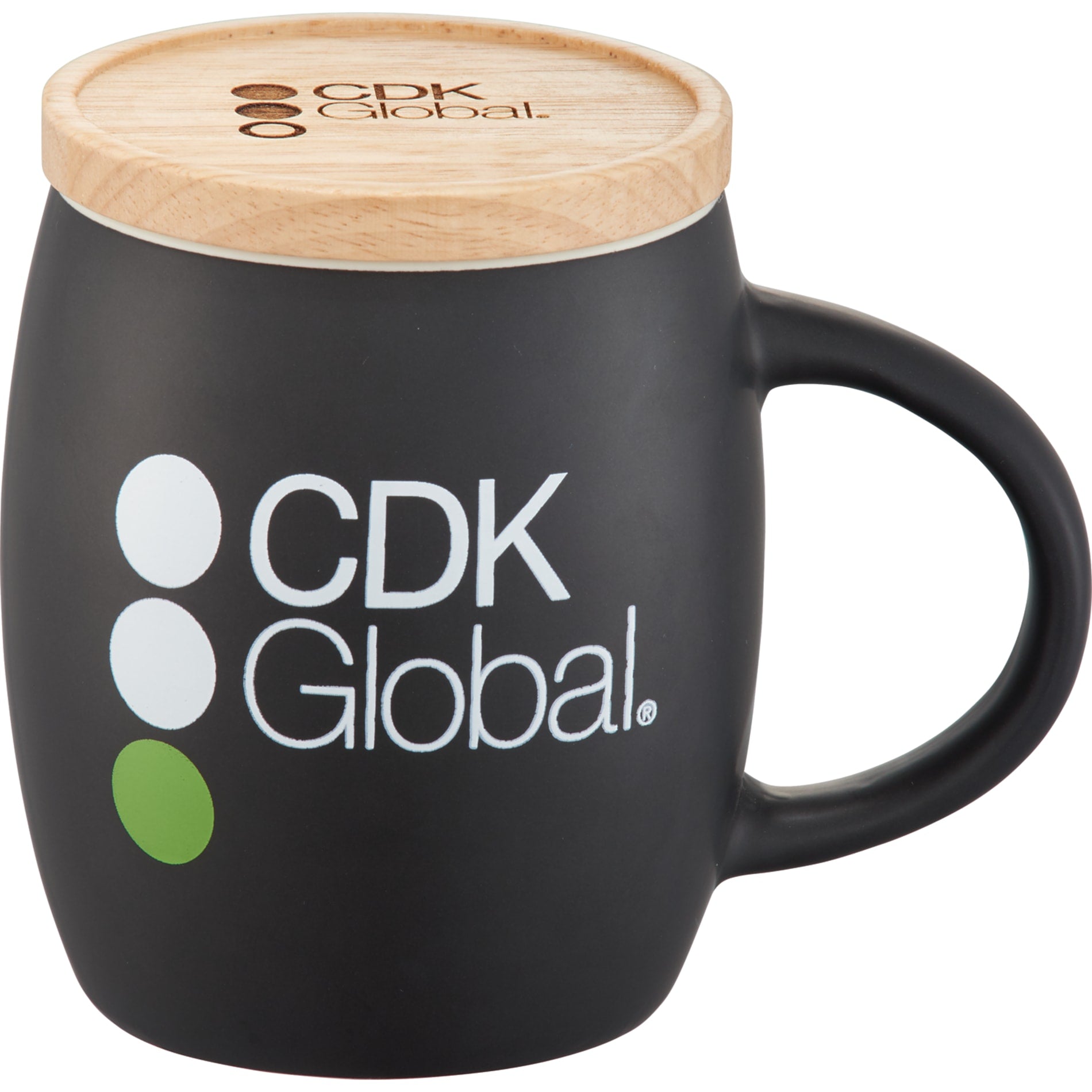 Front View of Black Hearth Ceramic Mug FSC®100% Wood Lid/Coaster 15oz