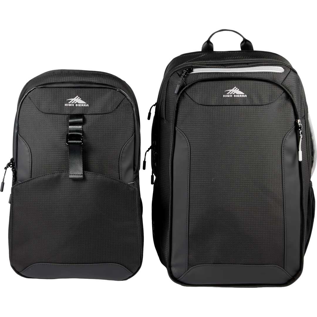 Front View of Black High Sierra Hi-Life 3 in 1 Backpack plain