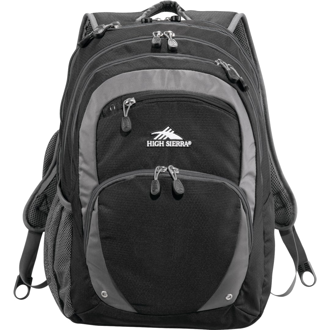Front View of Black High Sierra Overtime Fly-By 17" Computer Backpack plain
