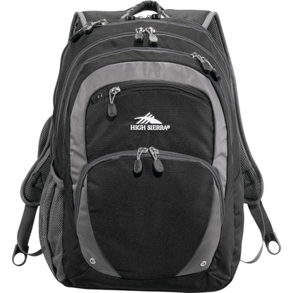 Front View of Black High Sierra Overtime Fly-By 17" Computer Backpack plain