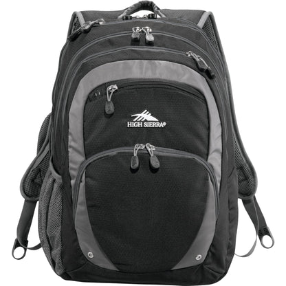 Front View of Black High Sierra Overtime Fly-By 17" Computer Backpack plain