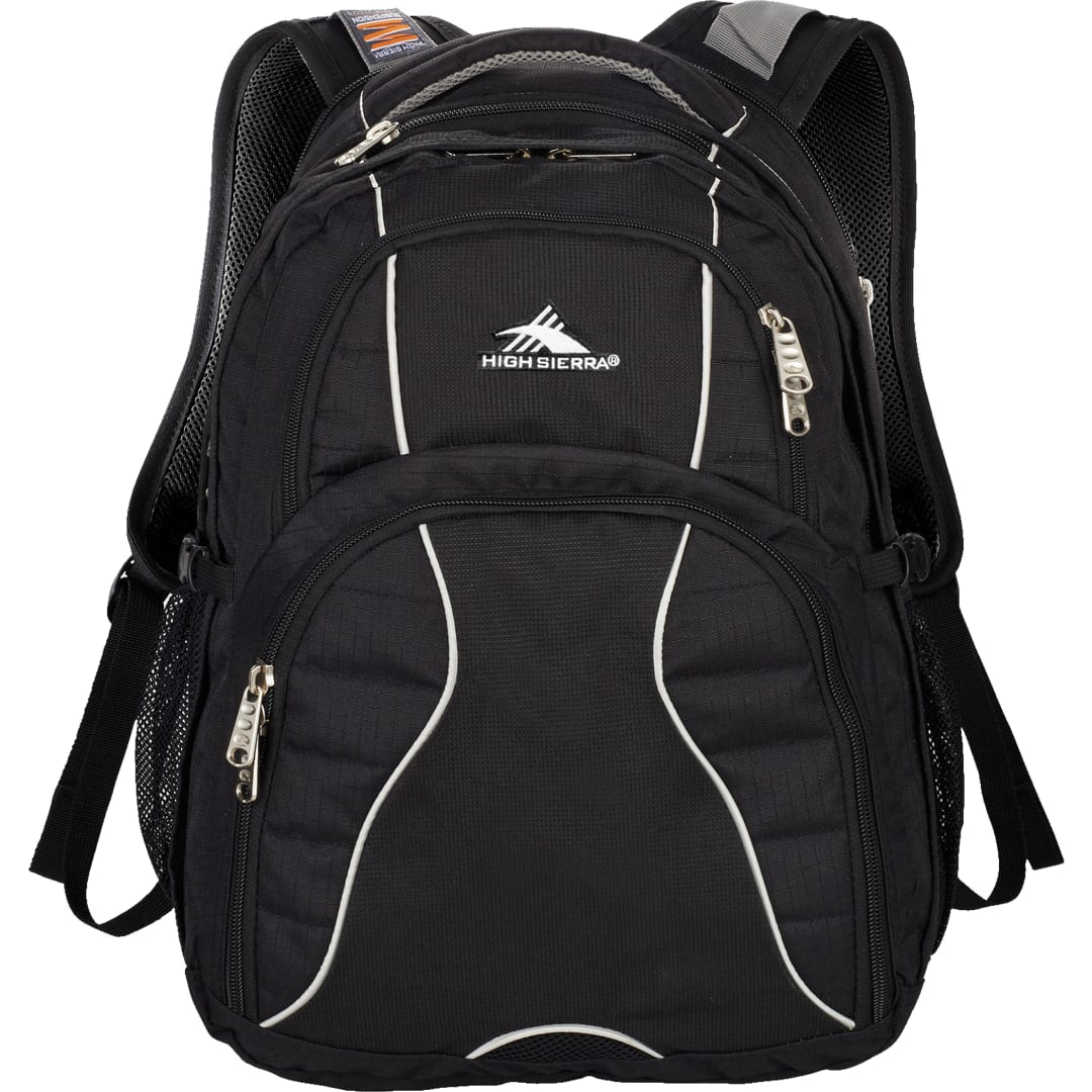 Front View of Black High Sierra Swerve 17" Computer Backpack plain