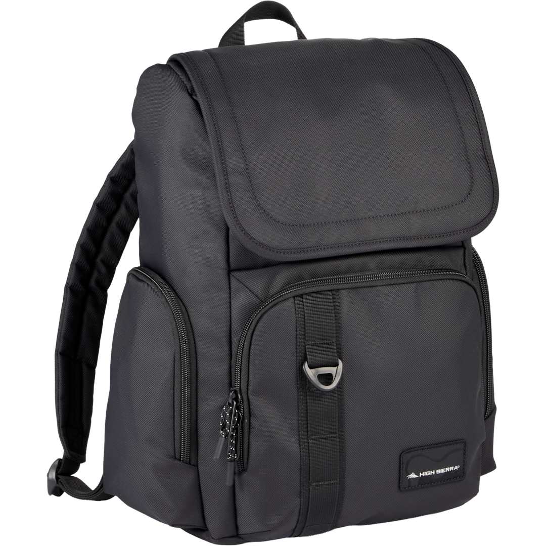 Front View of Black High Sierra Trekpoint Flap Backpack plain