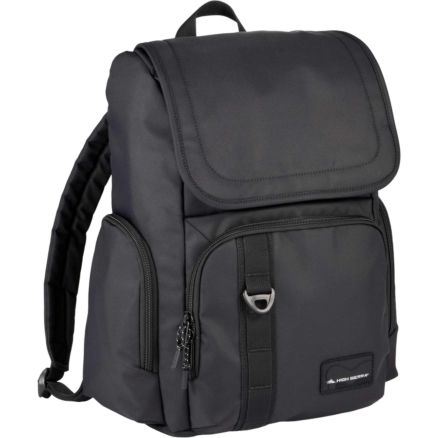 Front View of Black High Sierra Trekpoint Flap Backpack plain