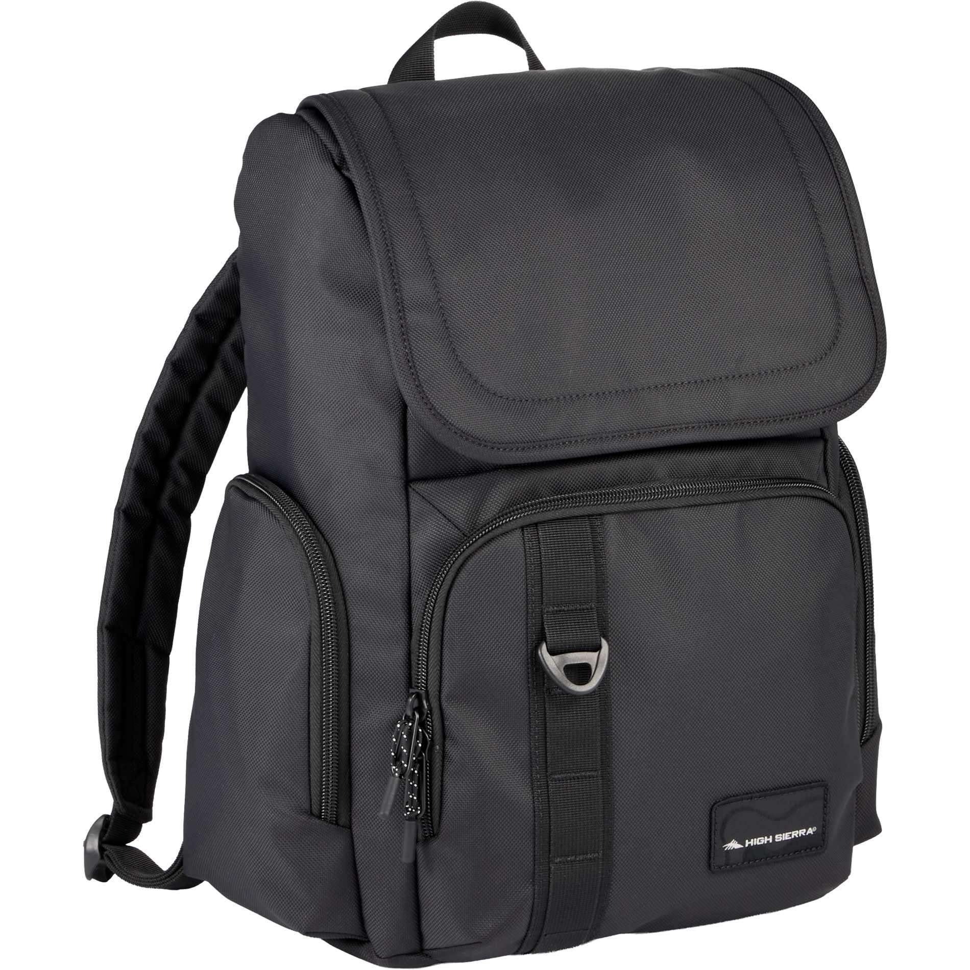 Front View of Black High Sierra Trekpoint Flap Backpack plain