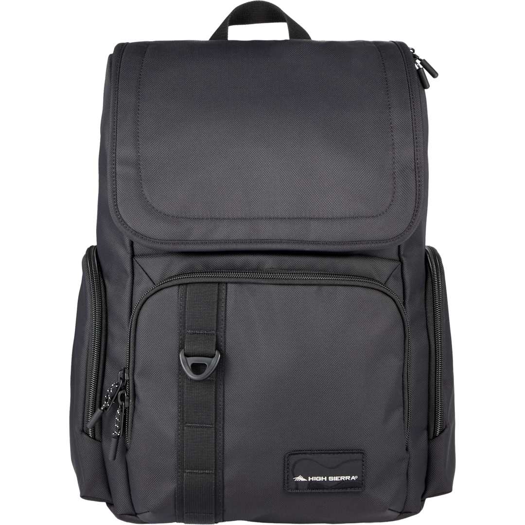 Front View of Black High Sierra Trekpoint Flap Backpack plain