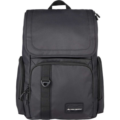 Front View of Black High Sierra Trekpoint Flap Backpack plain