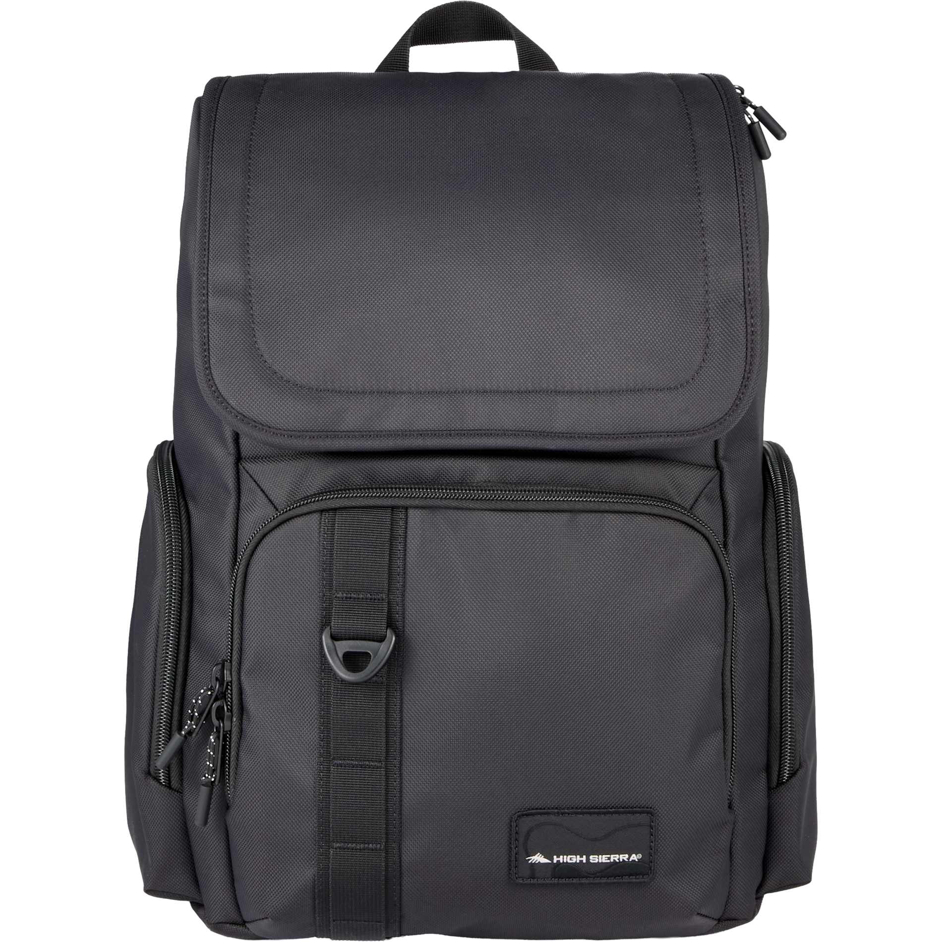 Front View of Black High Sierra Trekpoint Flap Backpack plain