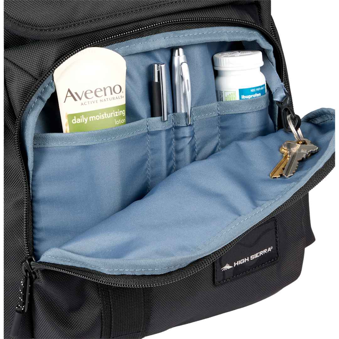 Front View of Black High Sierra Trekpoint Flap Backpack