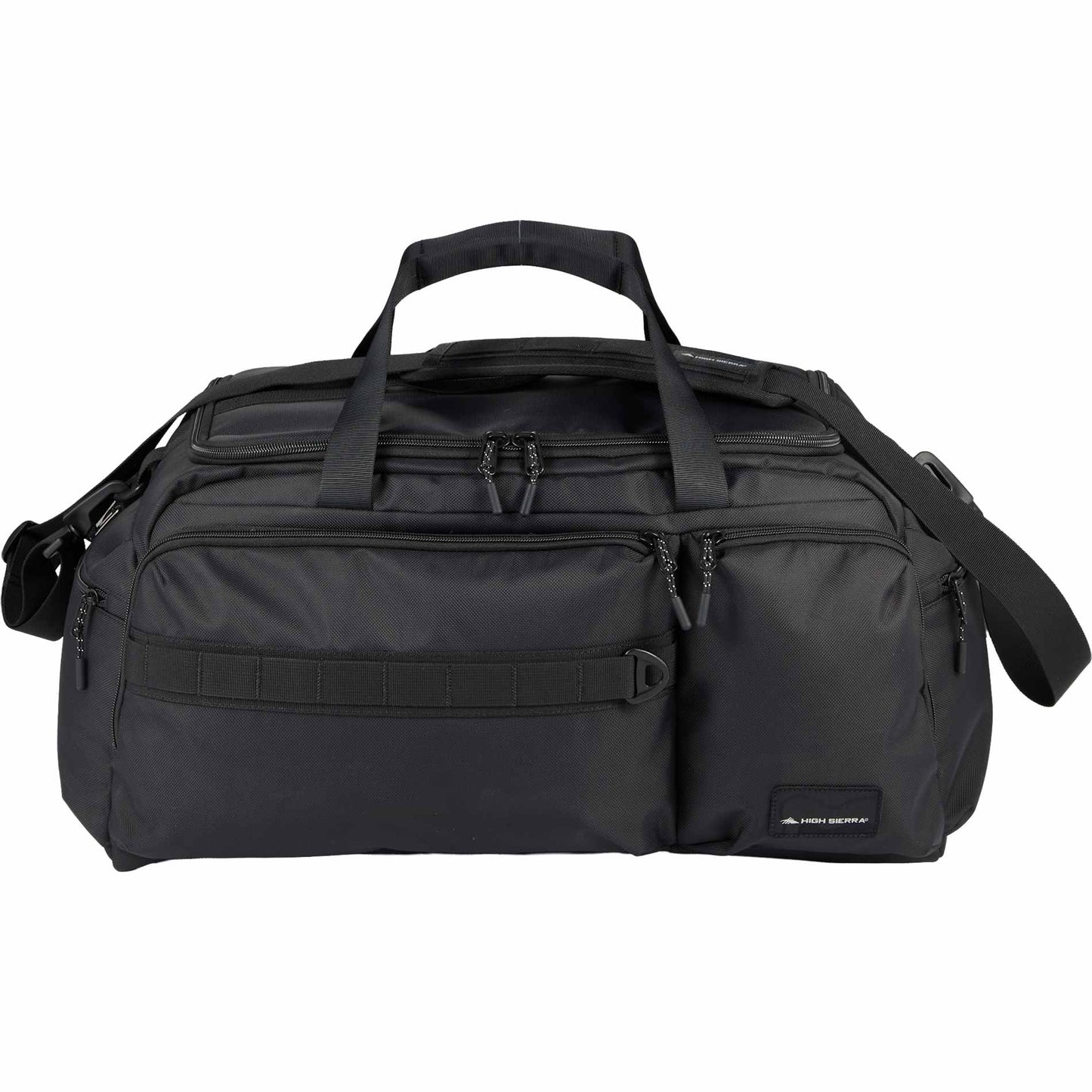 Front View of Black High Sierra Trekpoint Flap Duffle plain