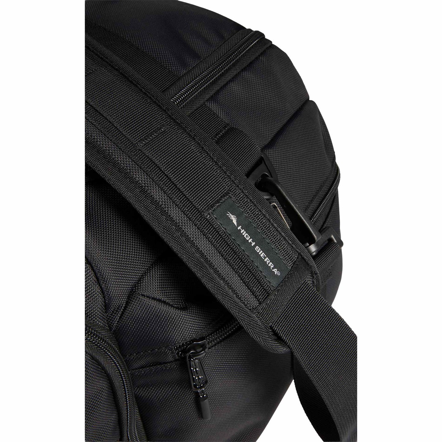Front View of Black High Sierra Trekpoint Flap Duffle