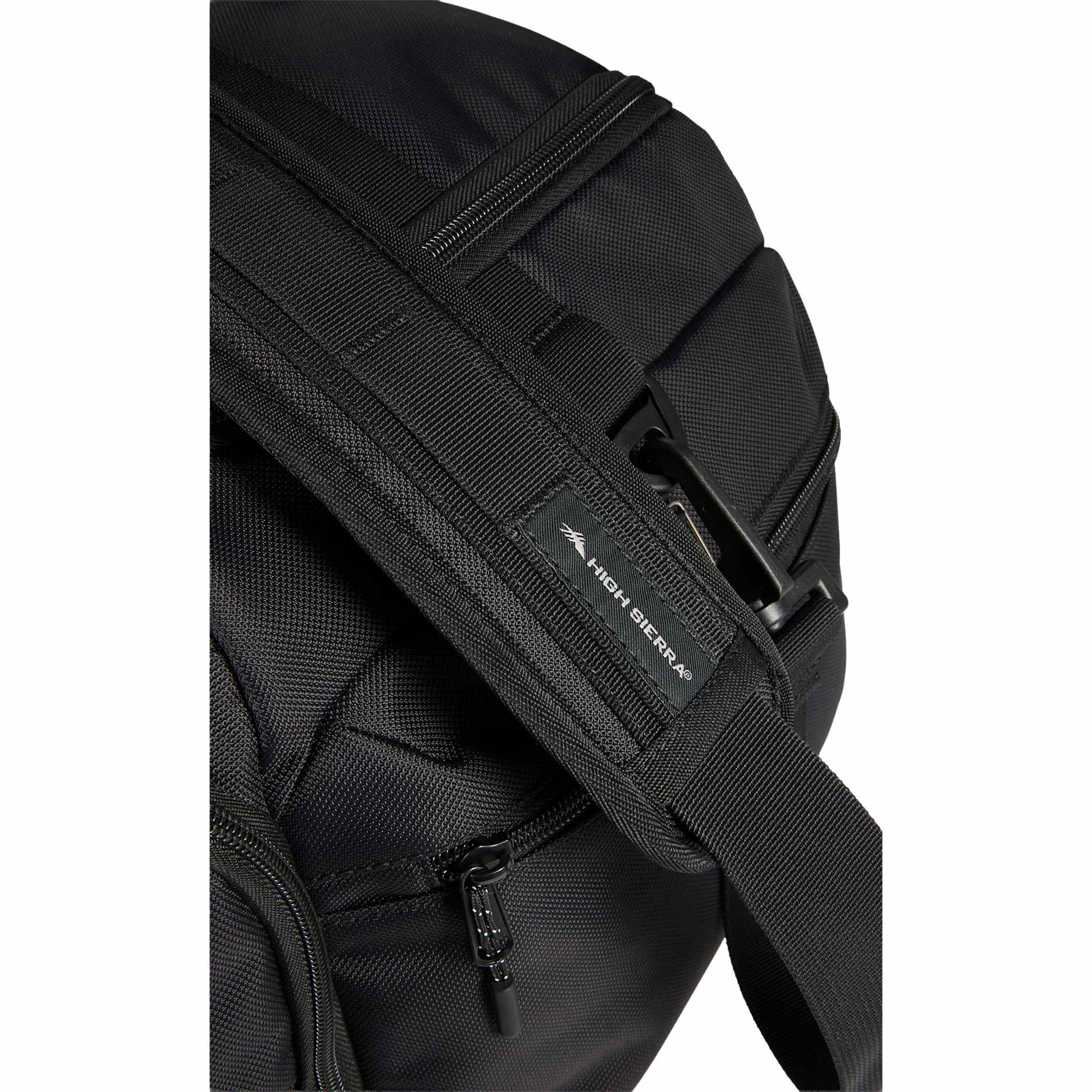 Front View of Black High Sierra Trekpoint Flap Duffle