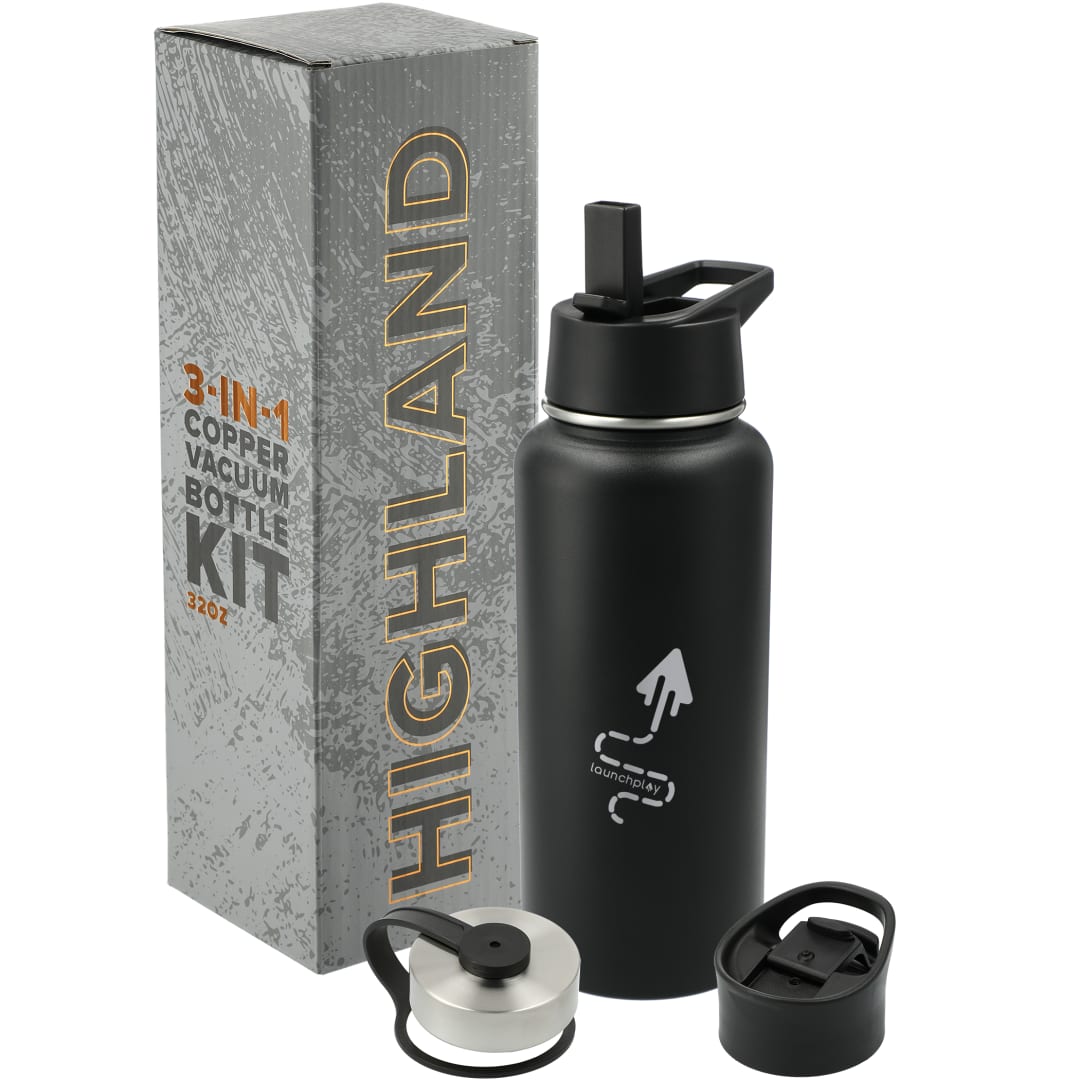 Front View of Black Highland 3-in-1 Copper Vacuum Bottle Kit 32oz plain
