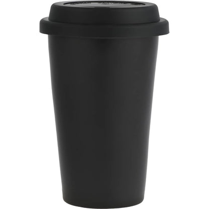 Front View of Black I'm Not a Paper Cup 10oz Ceramic Tumbler w/ Lid plain