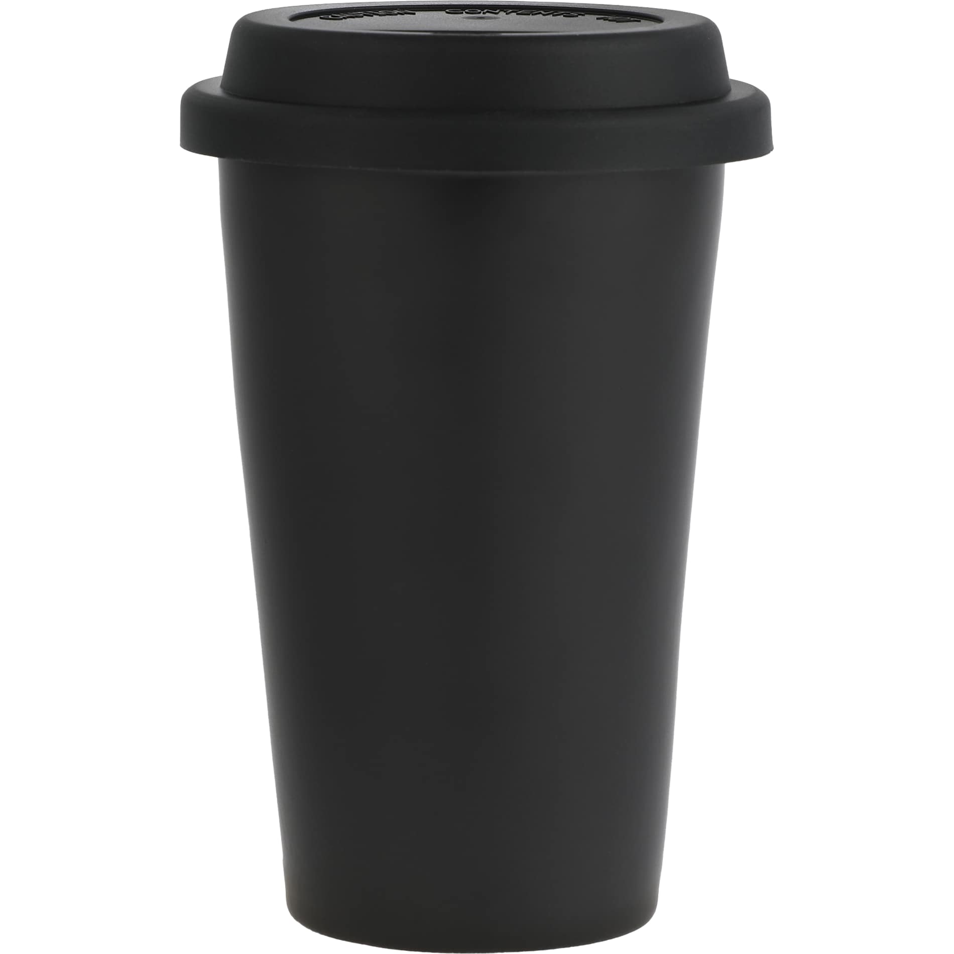 Front View of Black I'm Not a Paper Cup 10oz Ceramic Tumbler w/ Lid plain