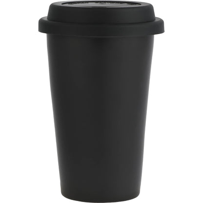 Front View of Black I'm Not a Paper Cup 10oz Ceramic Tumbler w/ Lid plain