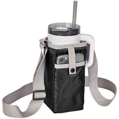 Front View of Black Insulated Bottle Sling plain